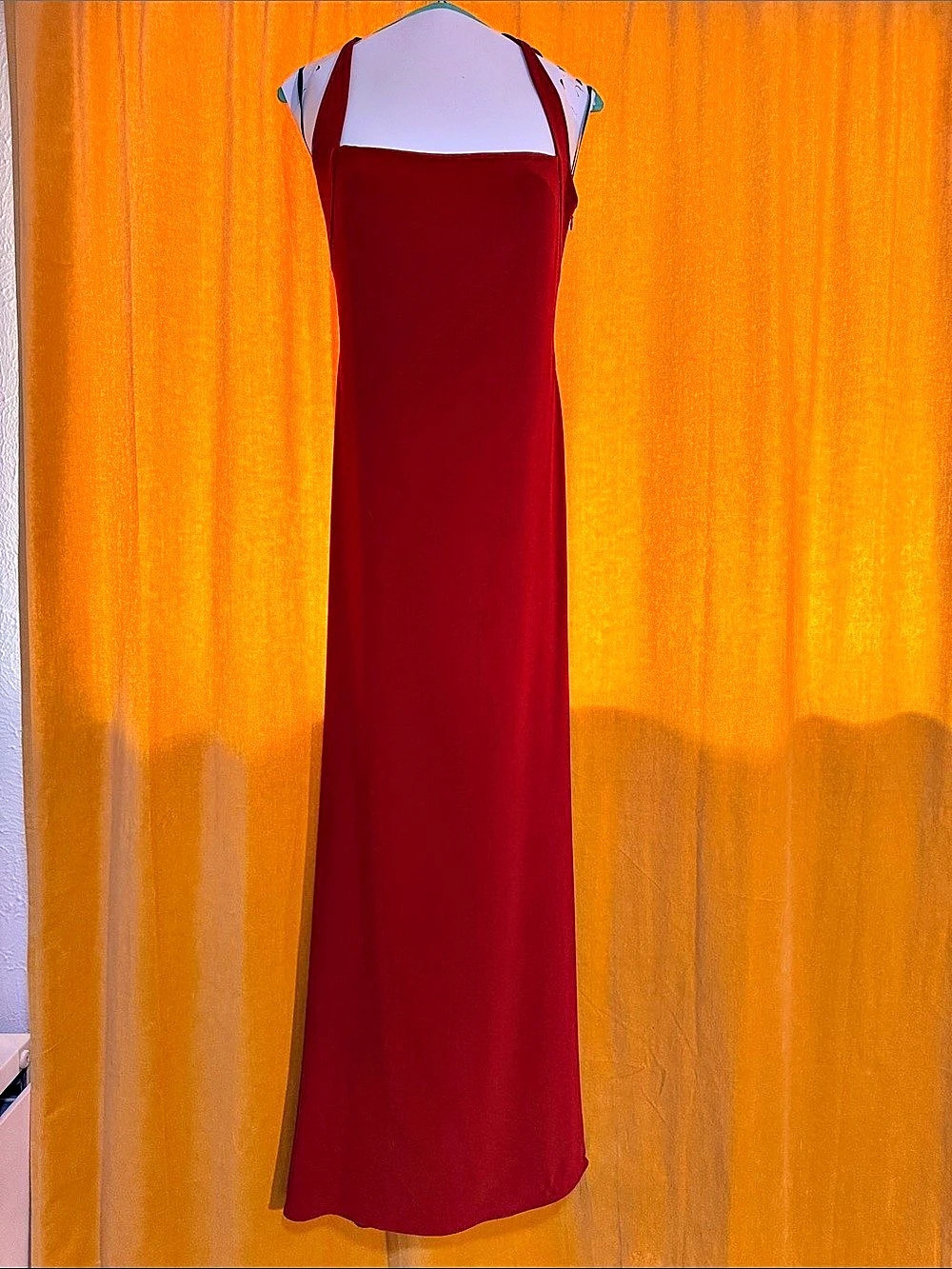 Vintage Tahari Red Maxi Dress Size 6 Square Neck Formal Evening Gown